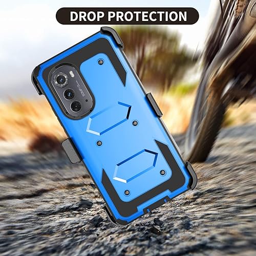 Miniatura 8 de Takfox Funda para Moto Edge 2022, para Motorola Edge 2022, con clip para cinturón, protector de pantalla integrado, soporte de soporte, resistente,