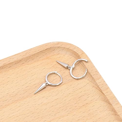 Miniatura 3 de 925 Sterling Silver Small Huggie Hoops Dangling Spike Earrings, White Gold Plating