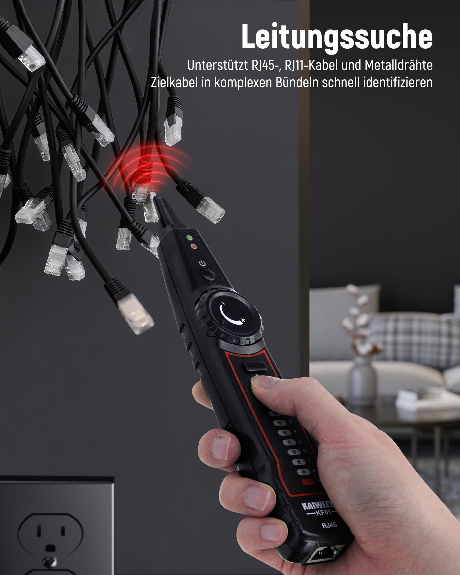 KAIWEETS netzwerktester – RJ45 RJ11 netzwerkkabel tester Telefonkabeltester,netzwerk kabeltester LAN-Kabeltester, geeignet für Kabelverfolgung, Telefonleitungstests und Durchgangsprüfungen