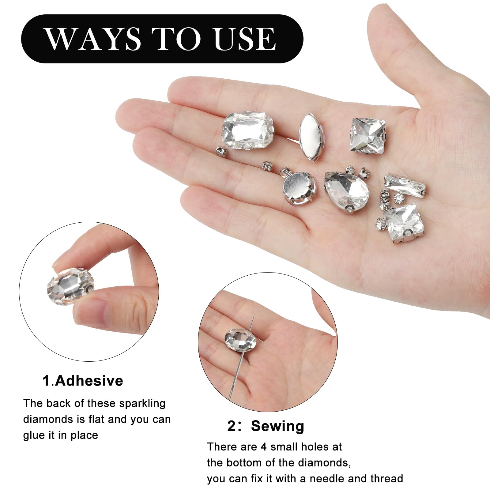 360 Strass Da Cucire In Vetro – Cristalli Trasparenti Con Base A 4 Fori, Misure 3-7 Mm, Per Abiti, Scarpe, Gioielli Fai Da Te - 2
