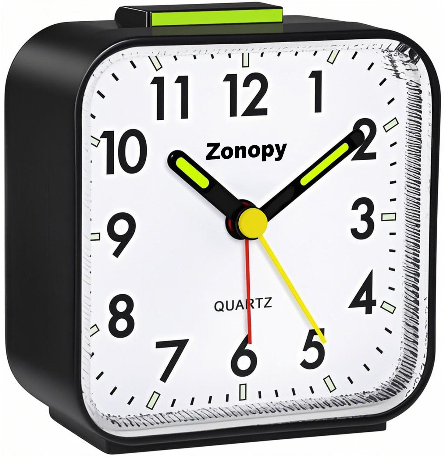 Zonopy Leiser analoger Wecker mit Nachtlicht, batteriebetrieben, lauter Alarm, Schlummerfunktion, heller Bildschirm, tragbares Design, Reiseuhr, Schulanfang
