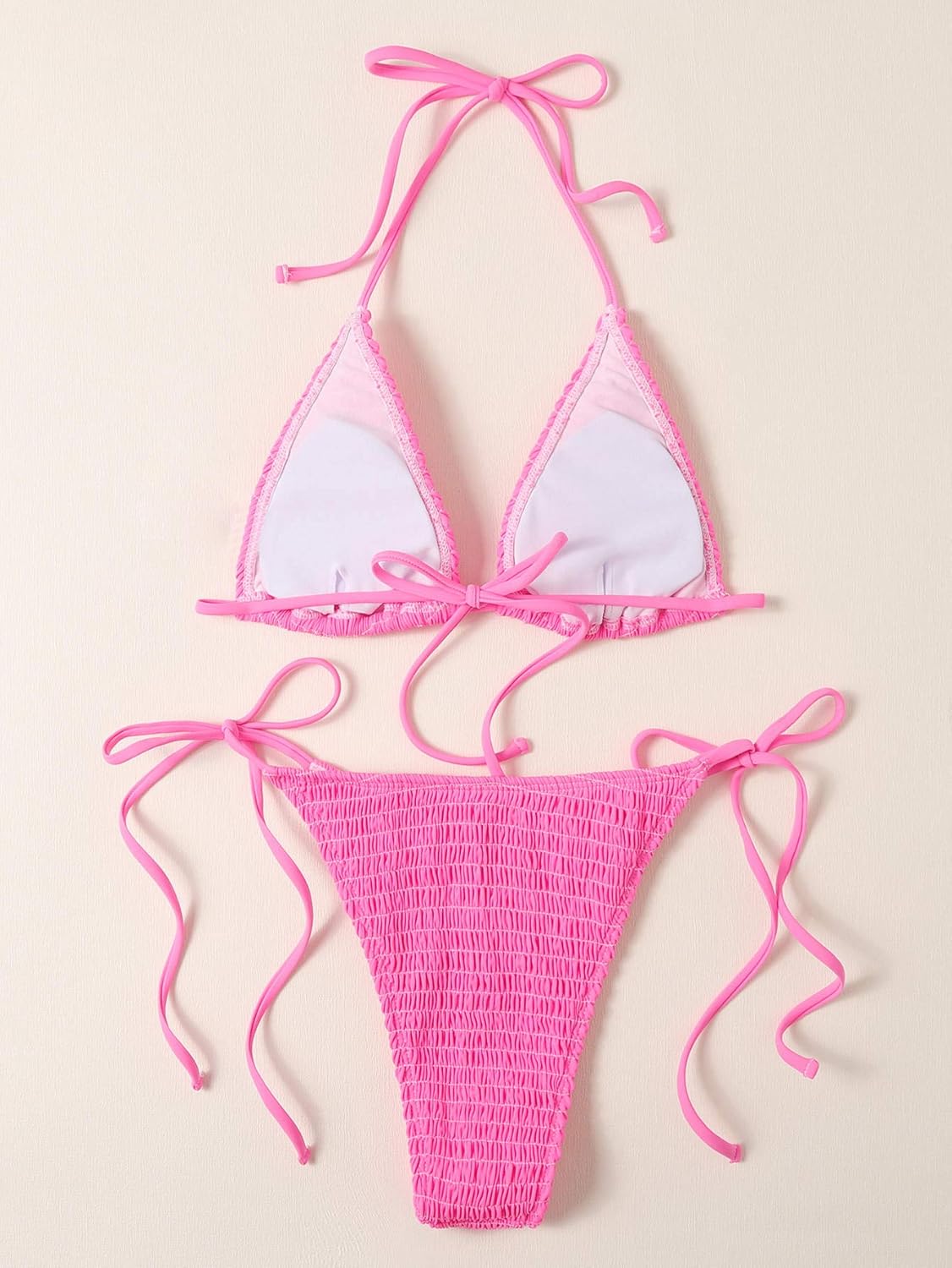 SweatyRocks Women's Halter Tie Side Triangle Bikini Set High Waist Fringe 2 Piece Swimsuit Bathing Suit