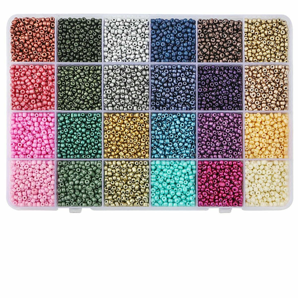 Juego de 24 cuentas de arroz con pintura de color sólido para hacer joyas, pulseras, collares y accesorios, 15 g/cuadrícula, 3/4,0 mm (aproximadamente 1600/12000 unidades - C02, 12000 unidades)