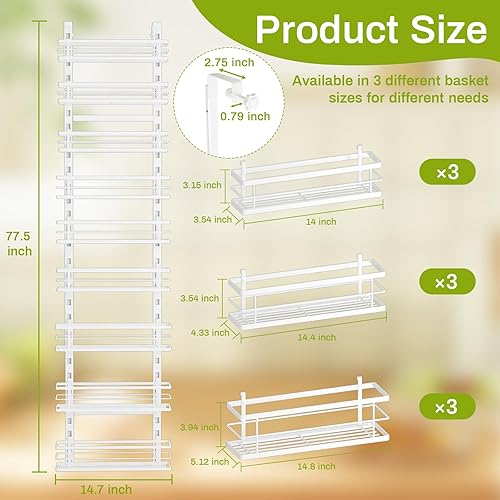 Miniatura 2 de jinligogo Organizador de despensa sobre la puerta, cesta ajustable de 9 niveles, estante de especias estrecho para colgar, almacenamiento detrás de