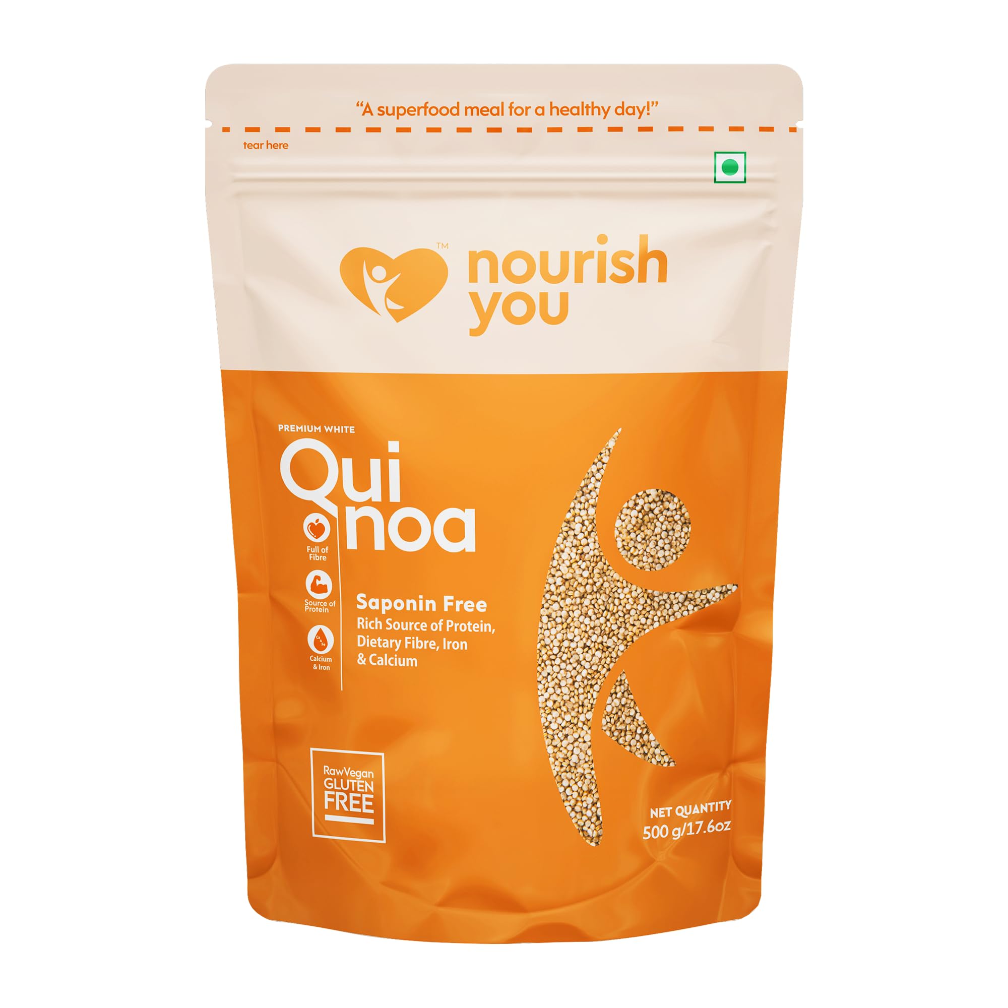 Nourish You Premium White Quinoa (500G) Each | Gluten Free | High Fibre | Diet Food for Help in Weight Loss, High in Protein and Calcium | Pack of 1