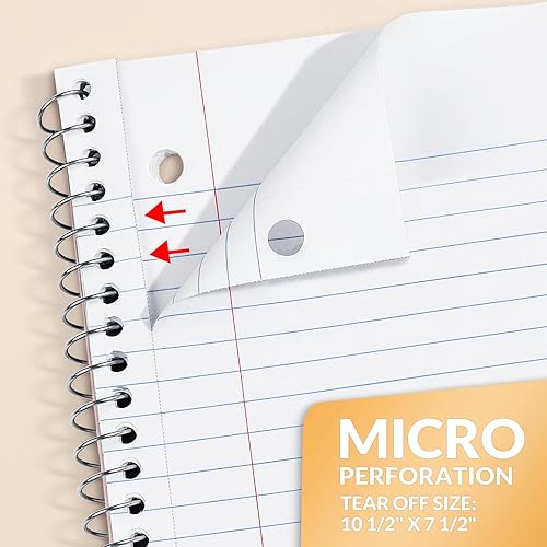 Miniatura 4 de SUNEE Cuadernos en espiral, paquete de 6, 1 materia, papel rayado universitario, 8 x 10-12 pulgadas, 70 hojas por cuaderno, cuadernos en espiral de