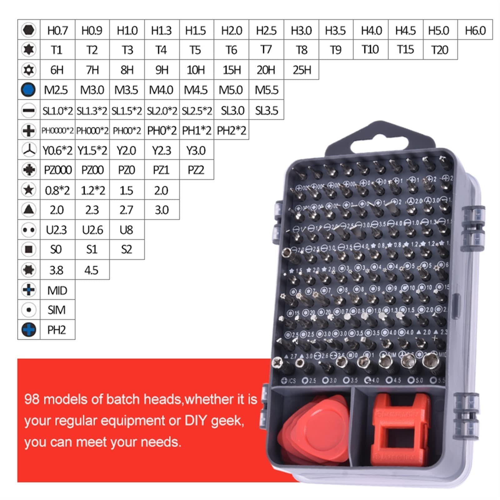 Schraubendreher Set magnetische sschraubendreher Bit Set 135 in 1 Reparatur Handwerkzeugkit for Handy (Color : 115-Red)