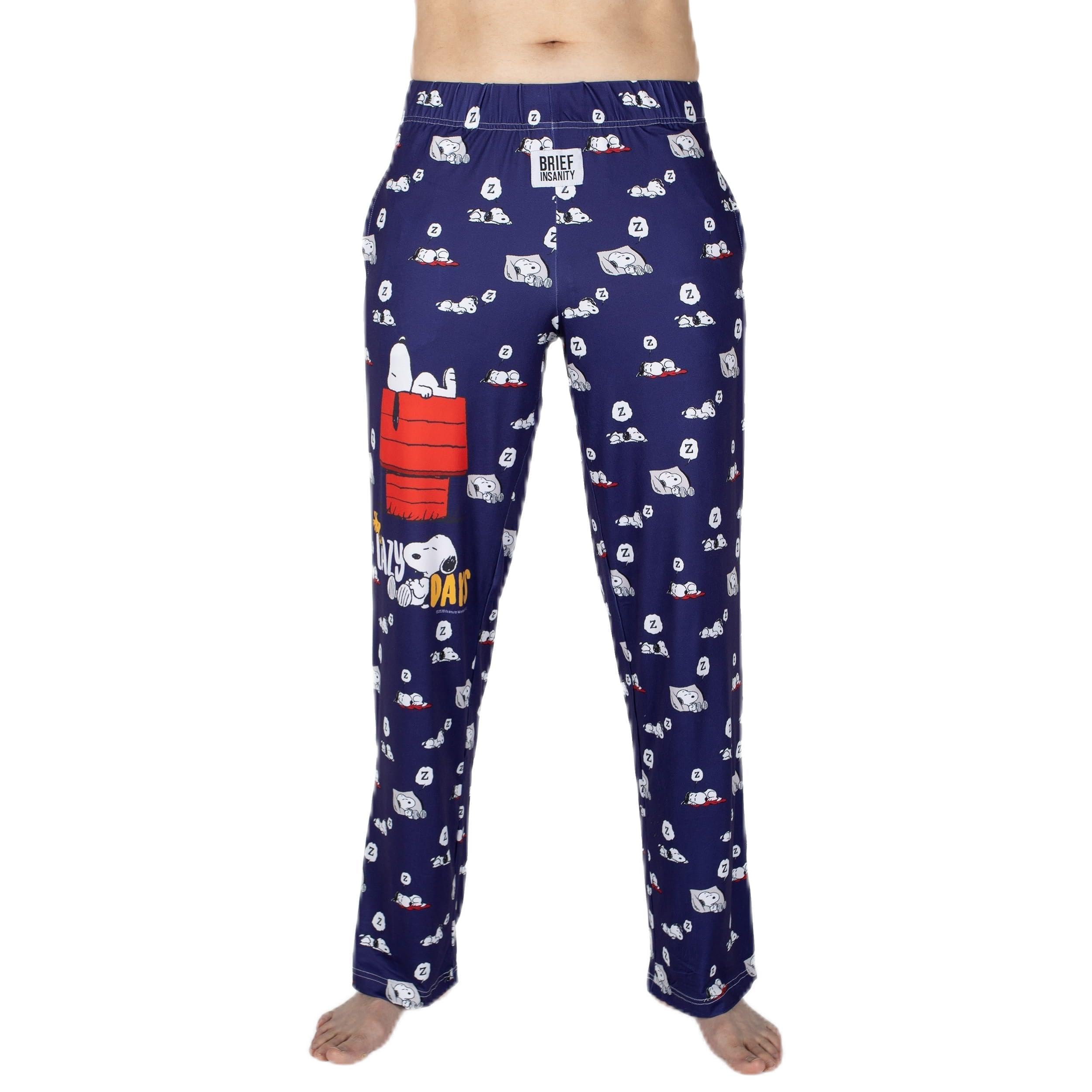 BRIEF INSANITY Snoopy Unisex Lounge Pajama Pants - Comfy, Loose-Fit, Ultra-Soft - Snoopy Lazy Days Sleep Bottoms