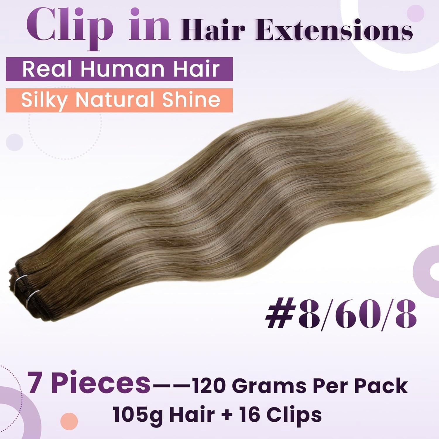 LaaVoo Clip in Hair Extensions Real Human Hair Light Barown Hair Extensions Clip in 24 Inch 140g 7pcs Full Head Straight Balayage Brown to Light Blonde Remy Hair Double Weft #8/60/8 - Image 2