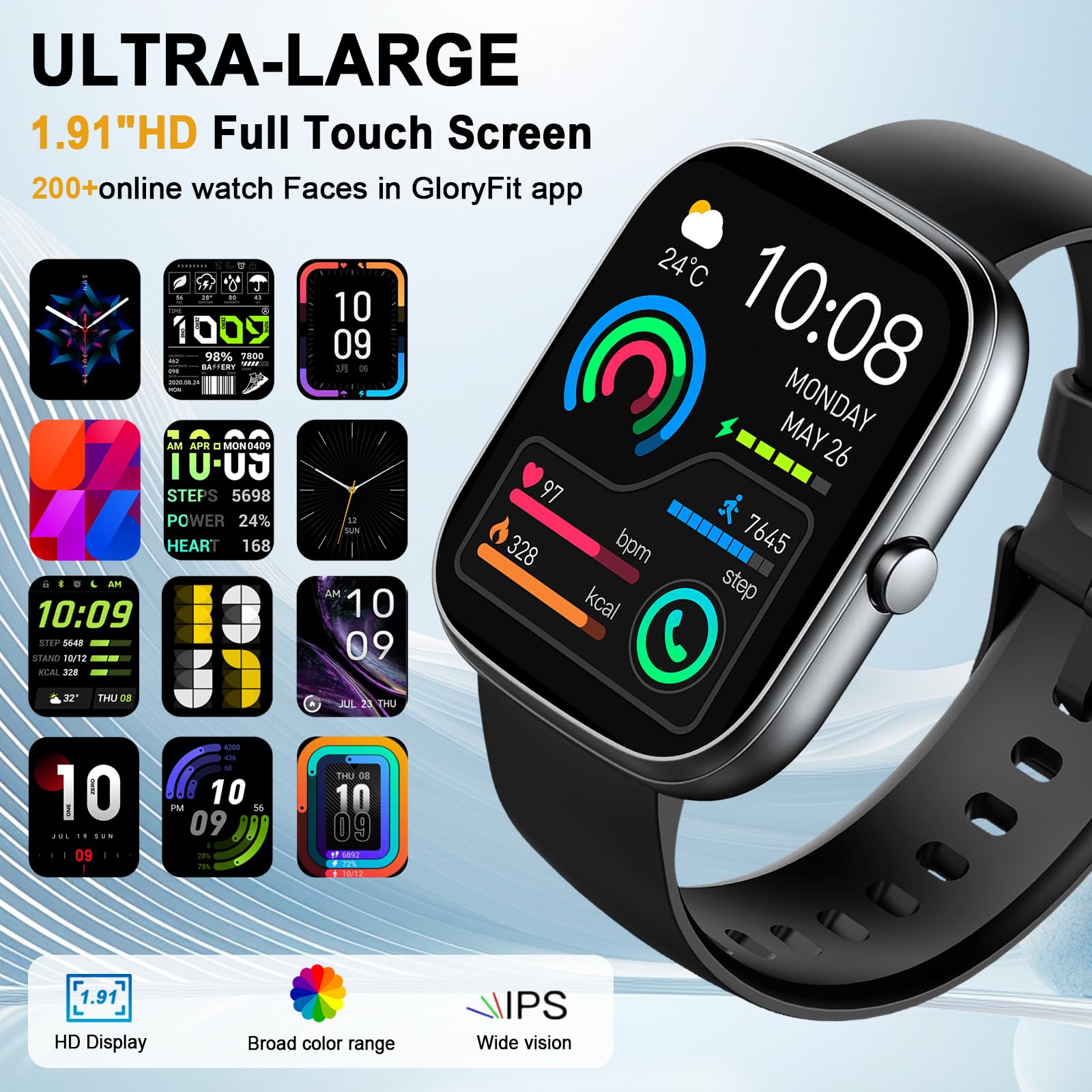 Smartwatch Uomo Donna, 1,91" HD Orologio Smartwatch Uomo con Effettua/Risposta Chiamate,Smart Watch Tracker 110+ Modalità Sportive con Contapassi/Sonno/Cardiofrequenzimetro per Android iOS | Smartwatch Pedometro Frequenza Cardiaca SpO2 Monitor Sonno, 113+