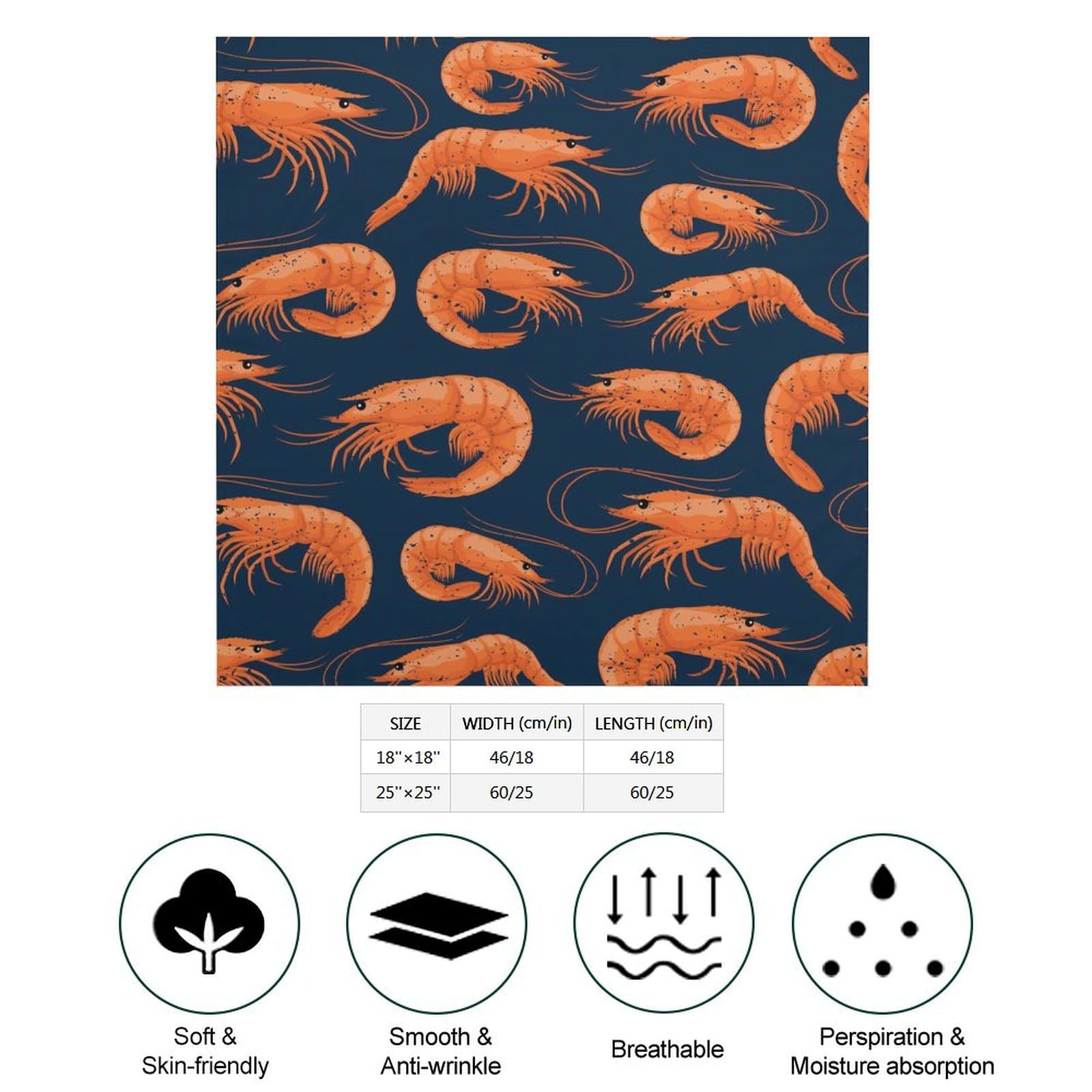 Csemeie Shrimp Pattern Sea Food Bandana Hair Scarf Headband Adjustable Neckerchief for Men Women Decor