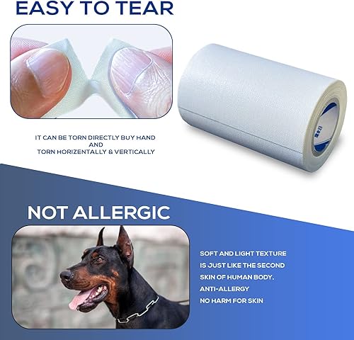 Miniatura 3 de PETTIST Cinta adhesiva para los oídos para perros, 1 paquete con limpiador de orejas de perro, hisopos de algodón, cinta de algodón autoadhesiva