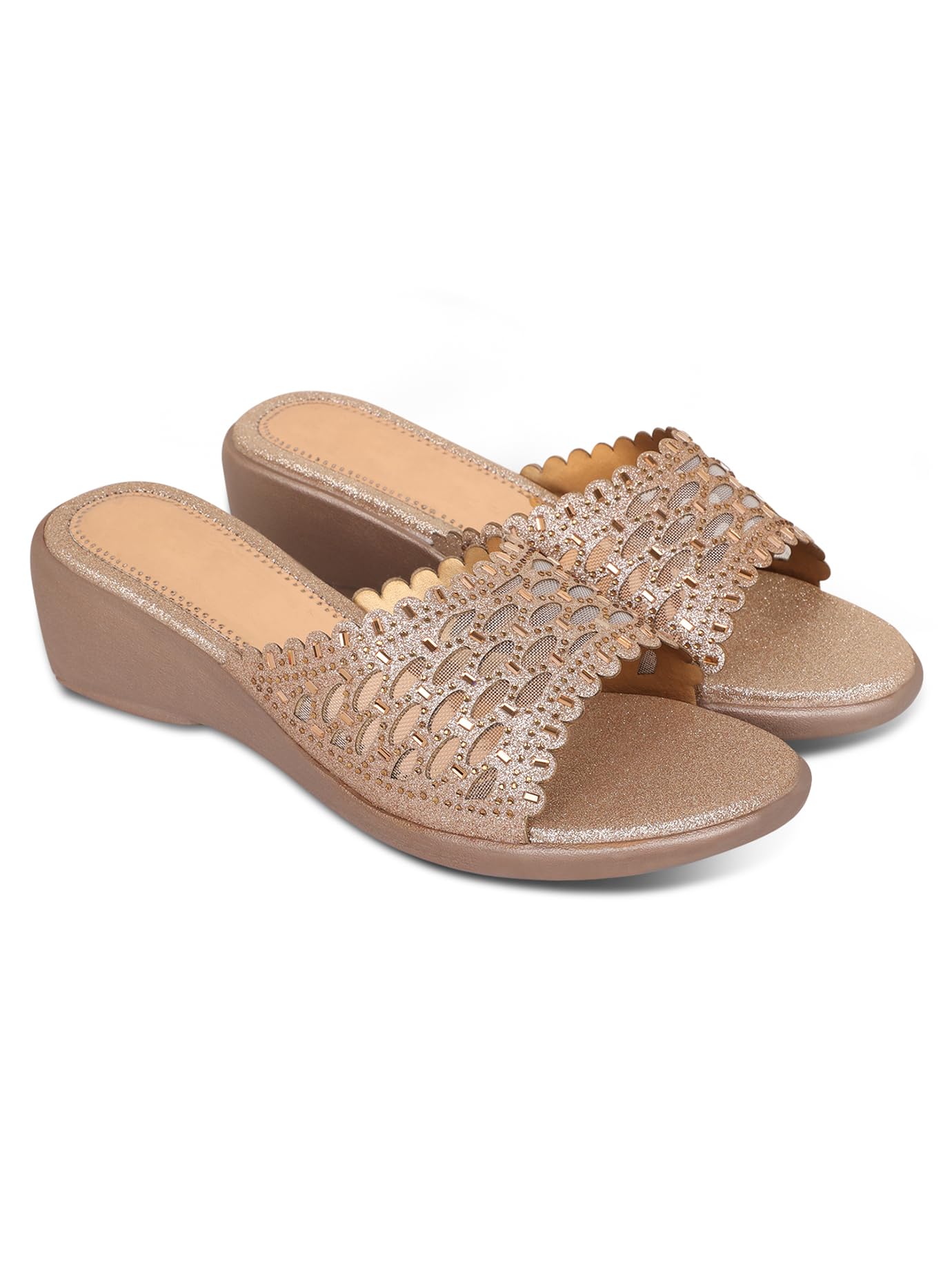 RAHEGAS Women Embellished Wedge Slip On Flats- Rose Gold-picture-11