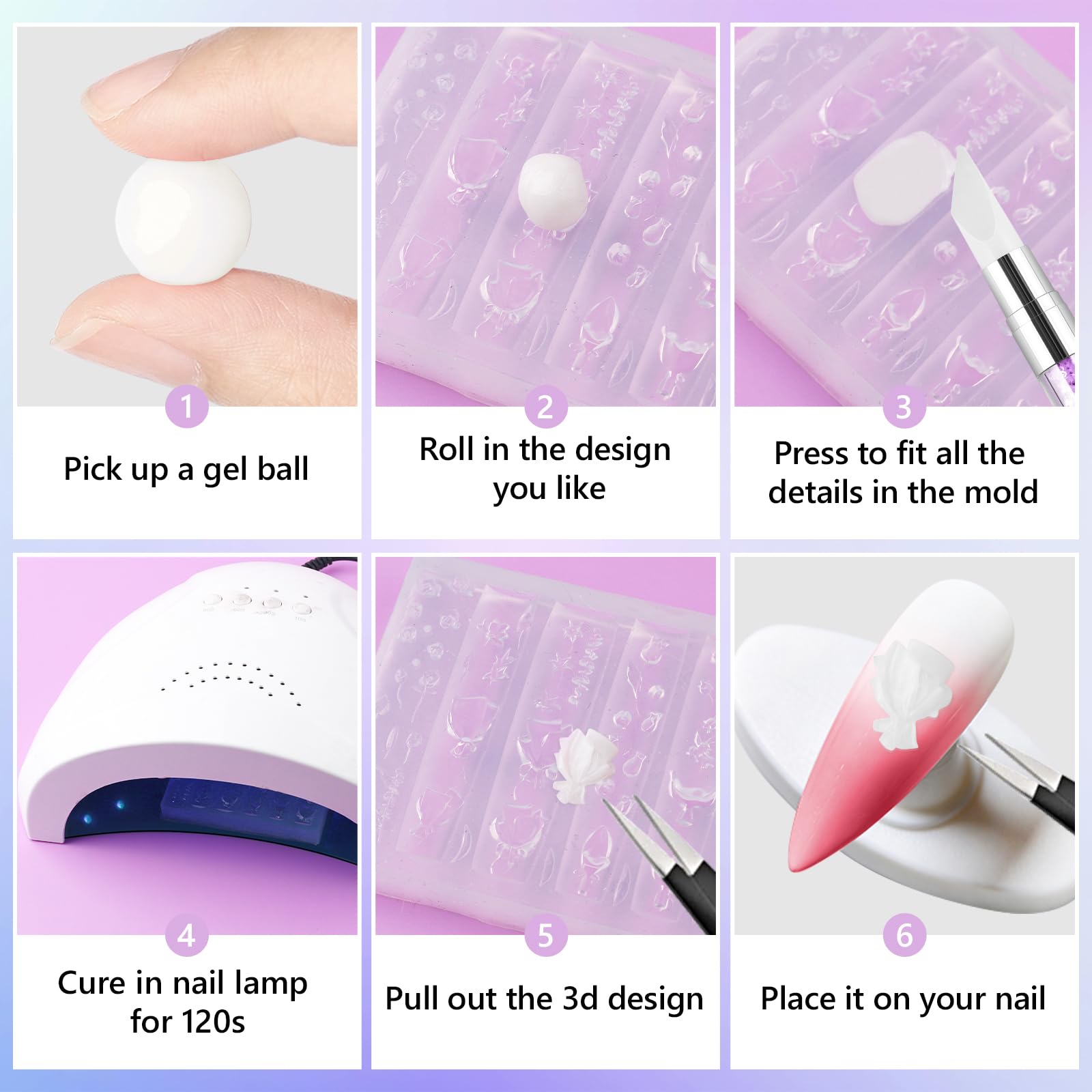 EBANKU 4PCS Moules Silicone pour Nail Art, 3D Fleurs Moules à Charmes d'ongles avec Stylo à Gravure Dentelle Nœud papillon Fleurs Design pour Manucure DIY