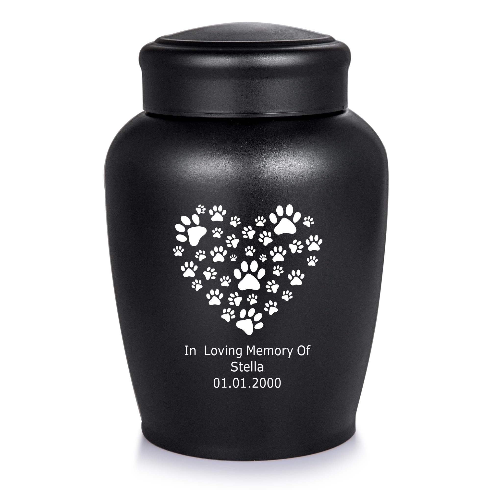 Personalised Pet Urn - Engraved Paw Prints Heart Cremation Urns for Dog Cat Ashes, Large Keepsake Vase Memorial Gift