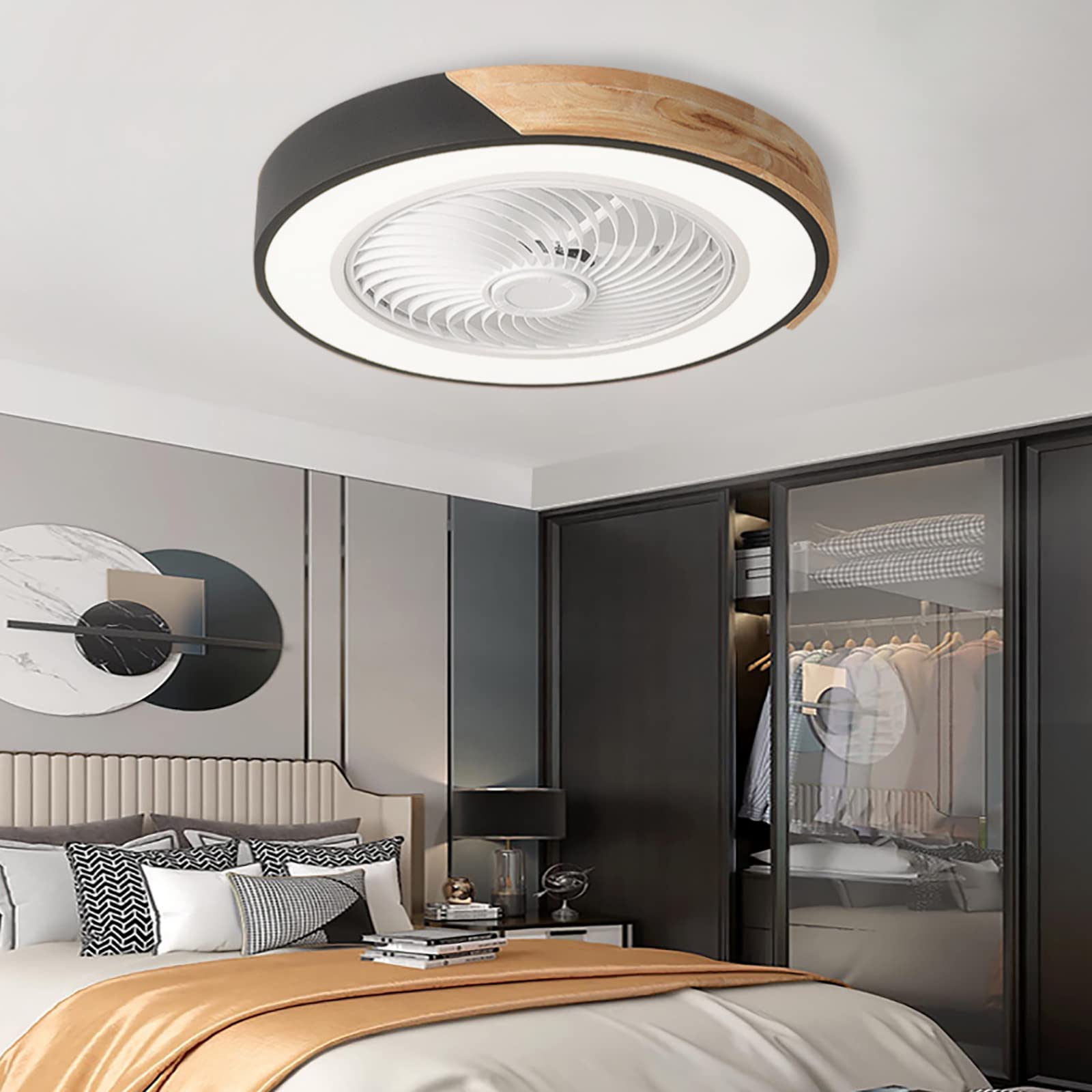 YFouCnd I Silent Ceiling Fans with Lights and Remote LED Modern Flush Mount Ceiling Fans with Lamps Adjustable 6 Speed Dimmable Ceiling Fan Light with Timer for Bedrooms Kids Kitchen-Black
