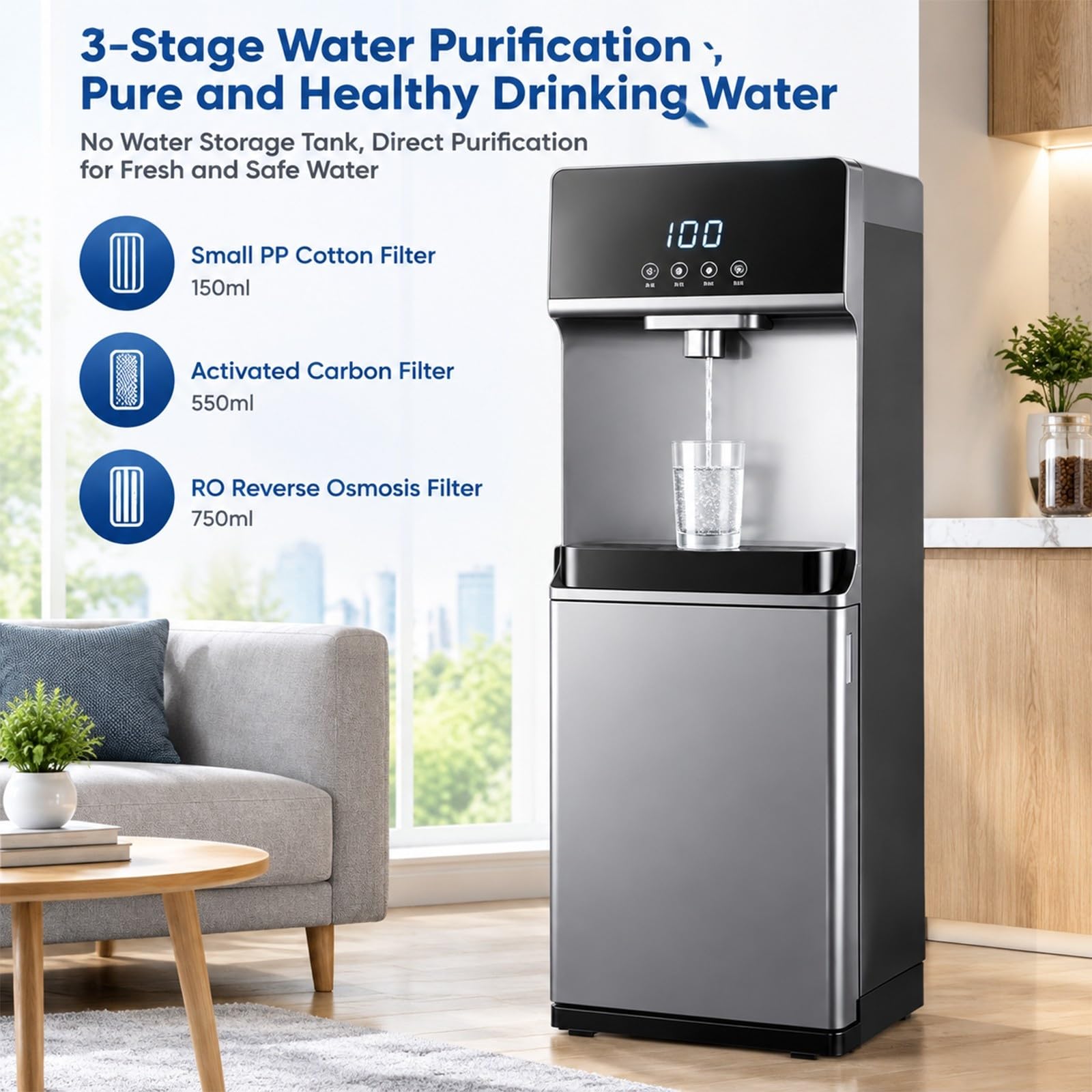 Dispensador de Agua, 5 Temperaturas, Carga Inferior