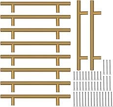 Piuluvor® 10 Stück Schrankgriffe Gold Möbelgriffe 128mm Lochabstand Türgriffe Küchen Griffe Möbel Küchengriffe Edelstahl Schrank Griff T Stangengriff Schubladengriffe