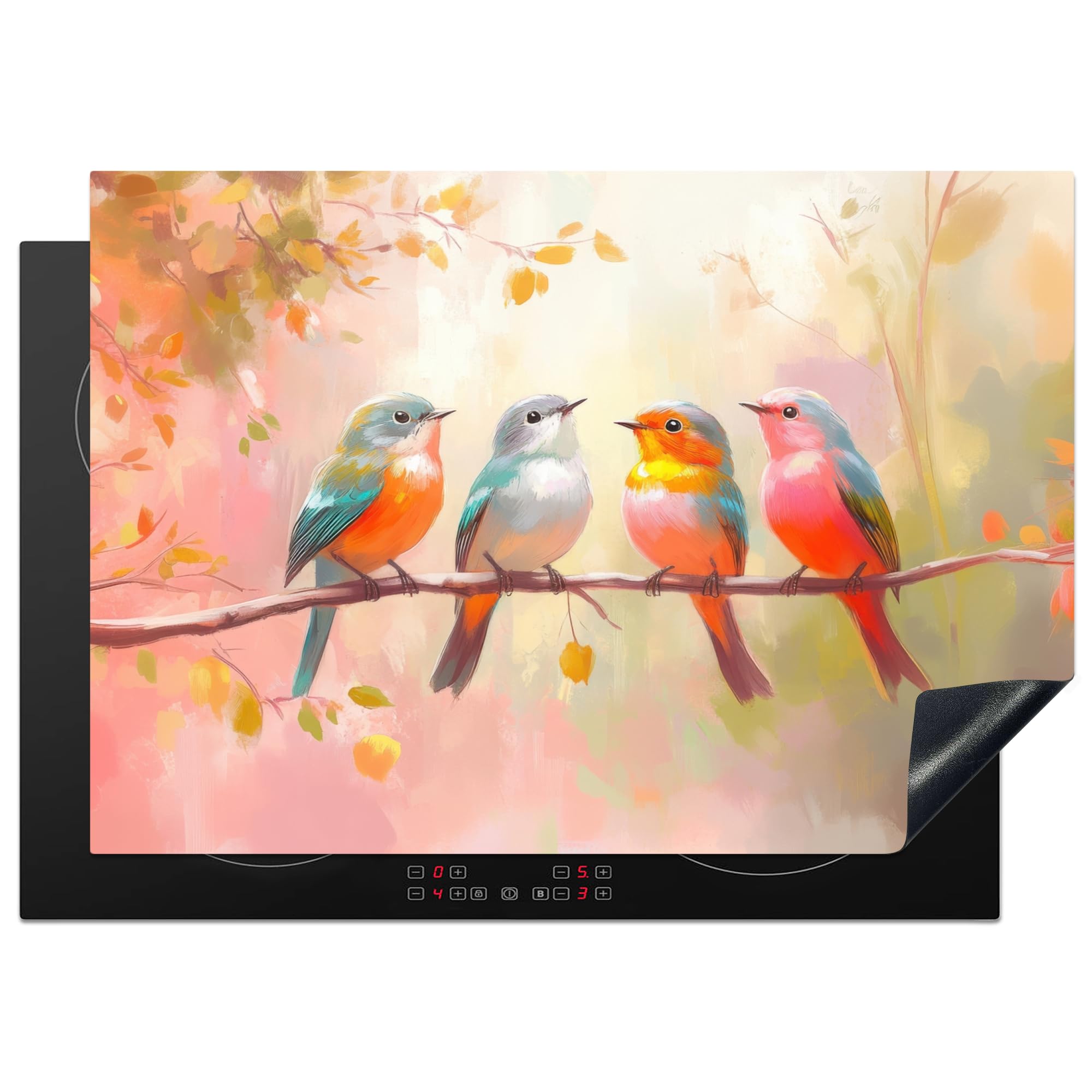 KitchenYeah© Induction Hob Cover Protector Mat 20.5"x29.5" / 75x52 cm Kitchen Universal Ceramic Covers for Electric Cookers Vinyl Birds - Colourful - Branch