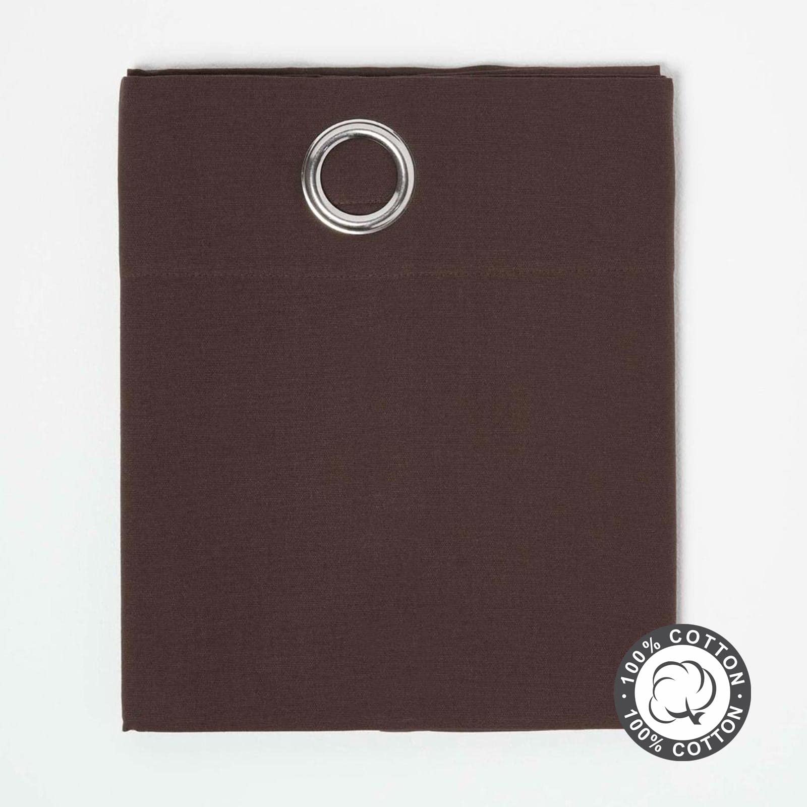 HOMESCAPES Chocolate Brown Eyelet Curtain Pair 137cm (54") Wide x 182cm (72") Drop Plain Heavy Unlined Curtains - Image 3