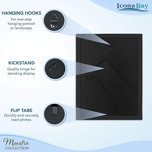 Miniatura 3 de Icona Bay Juego de marcos de fotos negros combinados, 10 unidades (cinco de 4 x 6, tres de 5 x 7, dos de 8 x 10), estilo contemporáneo y elegante,