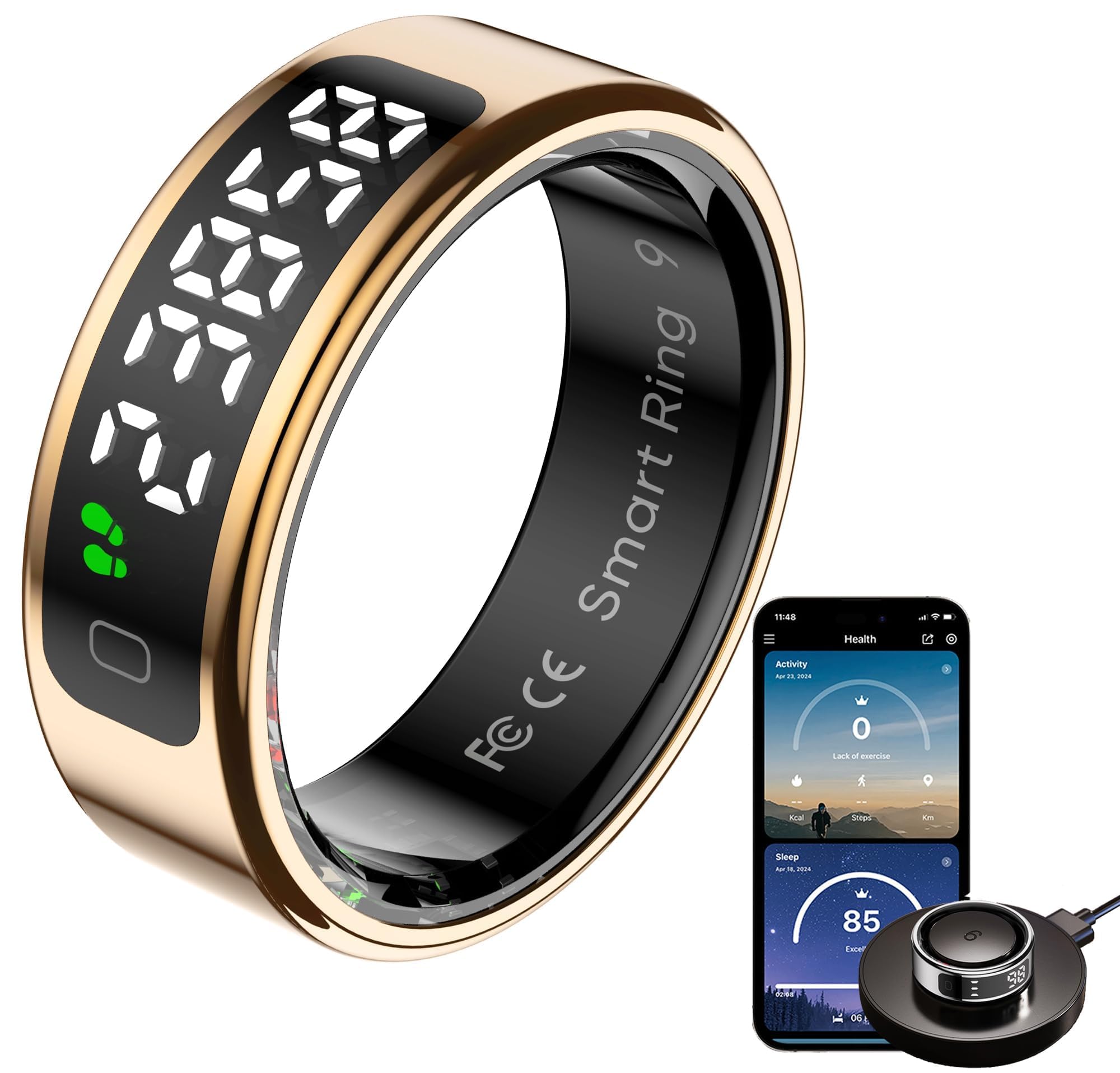 findtime Anello intelligente con display monitoraggio del sonno, monitoraggio della frequenza cardiaca, monitoraggio dell'ossigeno nel sangue, contatore delle dita, controllo dei gesti, contacalorie
