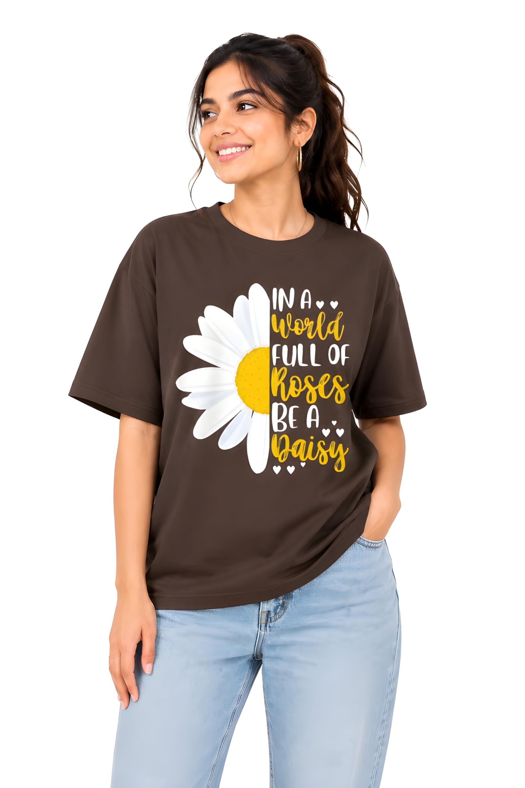 amazon brand - anarva Women Oversized Graphic Printed T Shirt 100% Cotton Drop Shoulder Loose Fit Baggy Casual Tshirt for Girls-picture-37
