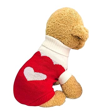 Topbuti Pet Dog Knitted Sweaters Knitwear Turtleneck Pajamas Soft Winter Warm Puppy Valentine Clothing Christmas Clothes Heart Doggie Apparel for Cats Dogs (M)