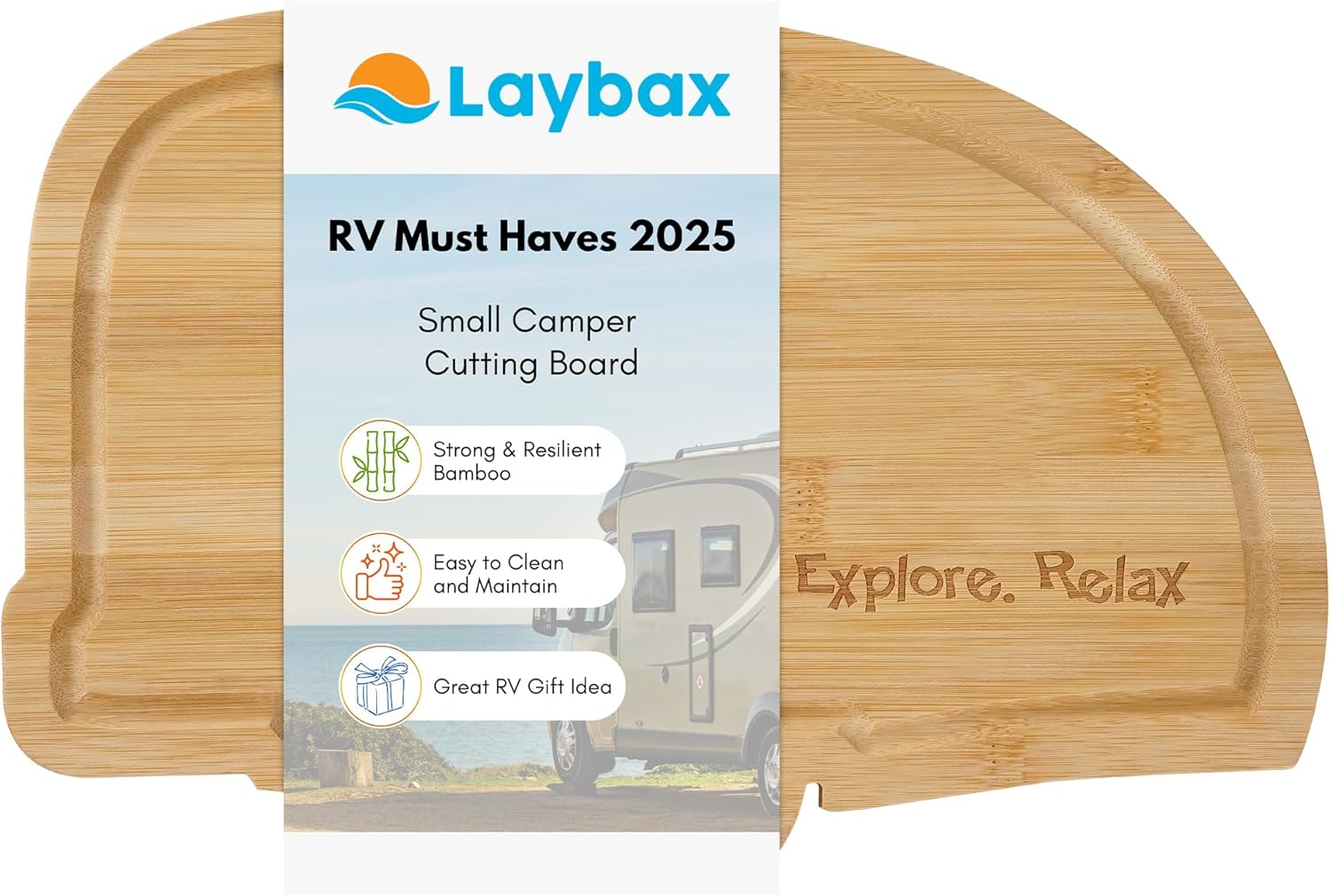 RV-Shaped Bamboo Cutting Board, Small Cutting Board, 11.75X8X.75 Vintage Look, Hand Washable, Unique Design - Perfect for Camper, Must Haves for RV Camping, Camper Decor