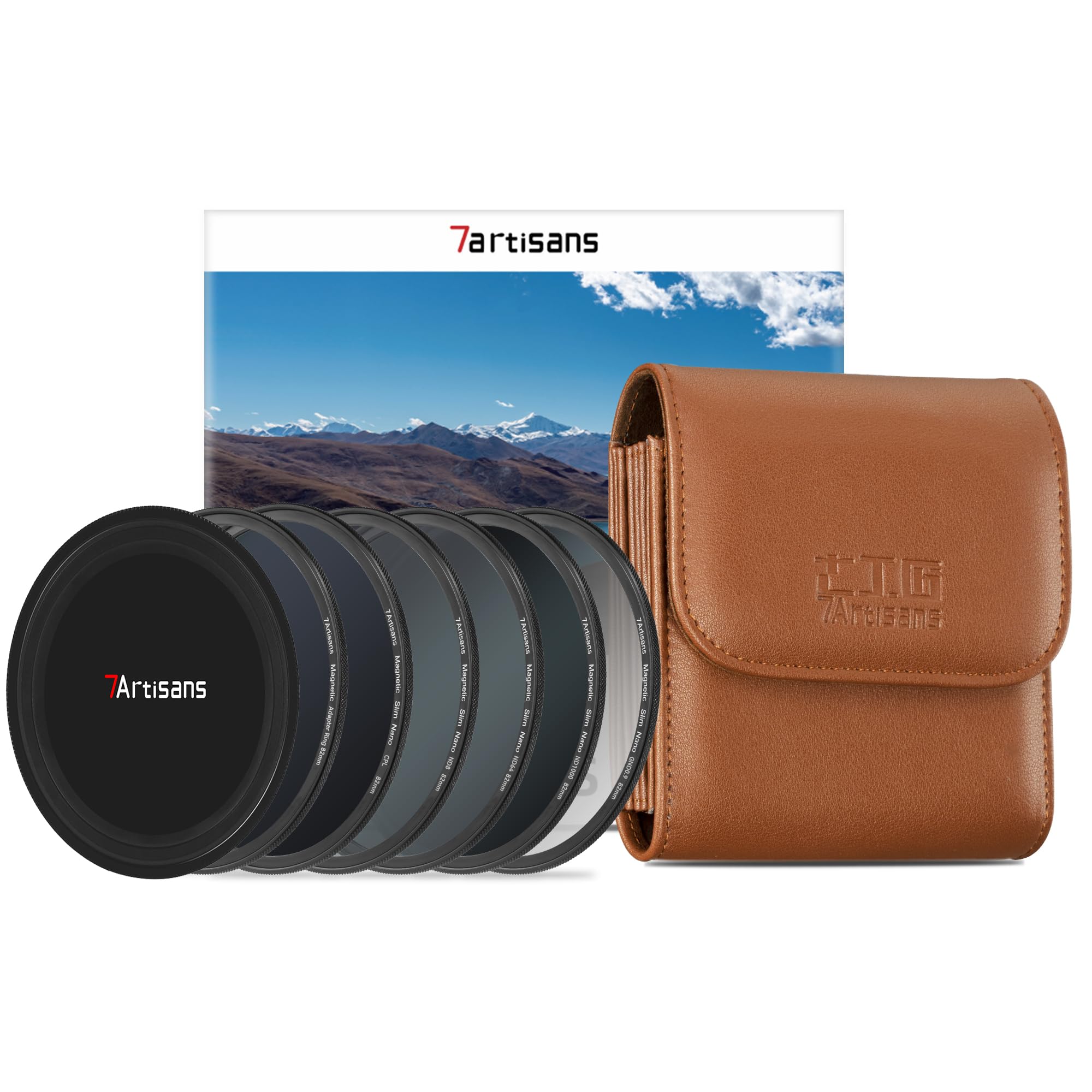 7artisans Nano Magnetic Filter UV Filter ND Light Reduction Filter/CPL Polarization Filter/GND Gradient Filter/Black Mist 1/4 Portrait Photography Filter Suitable for Lens(82mm 5-IN-1 Set)
