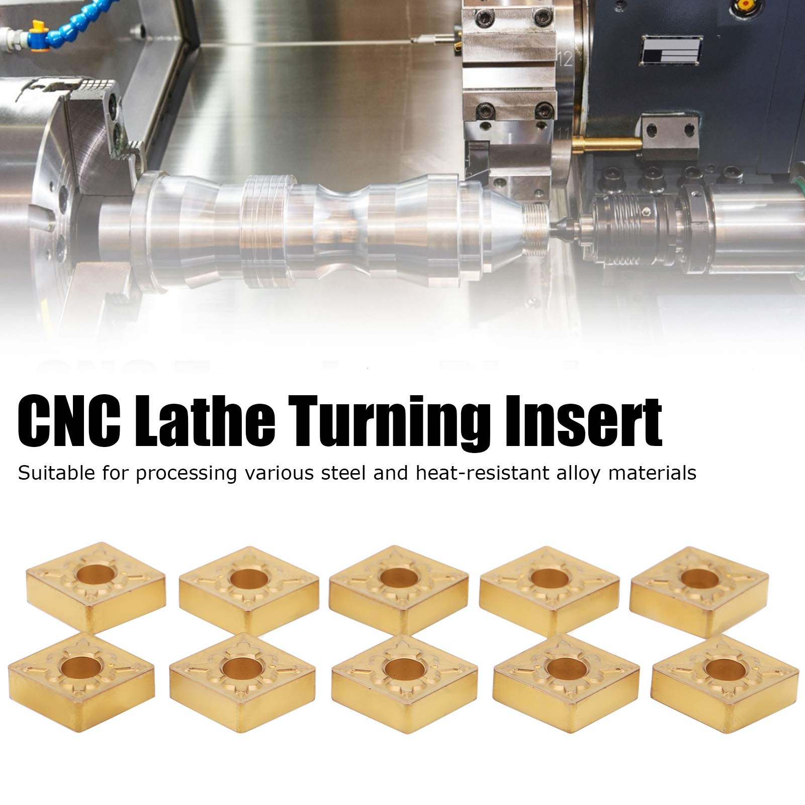 Fafeicy 10 Pièces Plaquette de tournage de tour CNC, lame en carbure monobloc indexable, pour traitement de l'acier et des matériaux en alliage résistant à chaleur, CNMG120408-TM LF9018