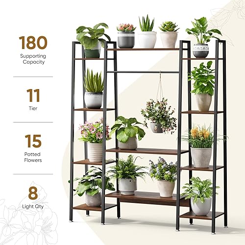 Miniatura 5 de Soporte de plantas grande de 55" para interiores con 8 luces LED de crecimiento (3 modos y temporizador automático) - Estante de plantas de metal de