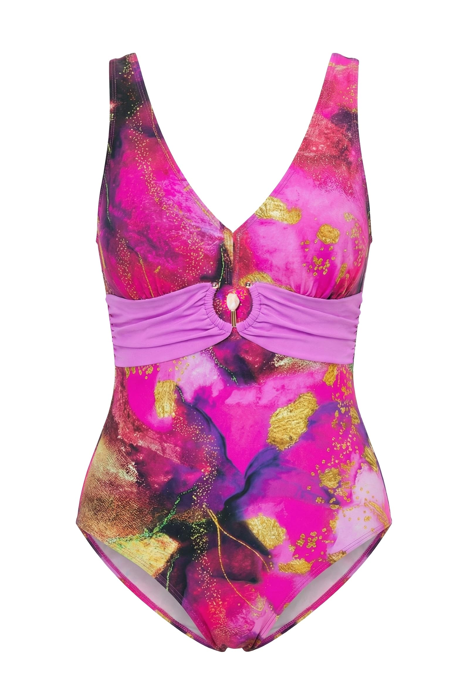 Ulla Popken Damen große Größen Übergrößen Plus Size Badeanzug, Zierband, Schnalle, Softcups 847771