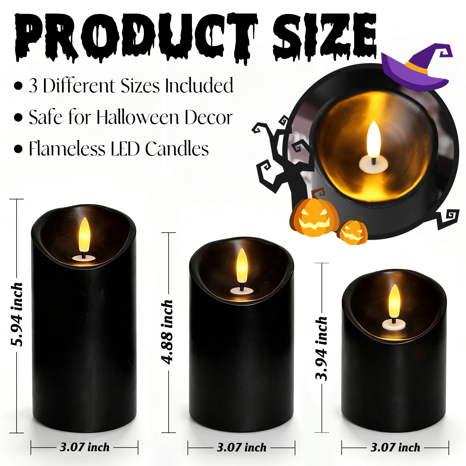 Bougies LED sans flamme à piles pour Halloween, Noël, décoration