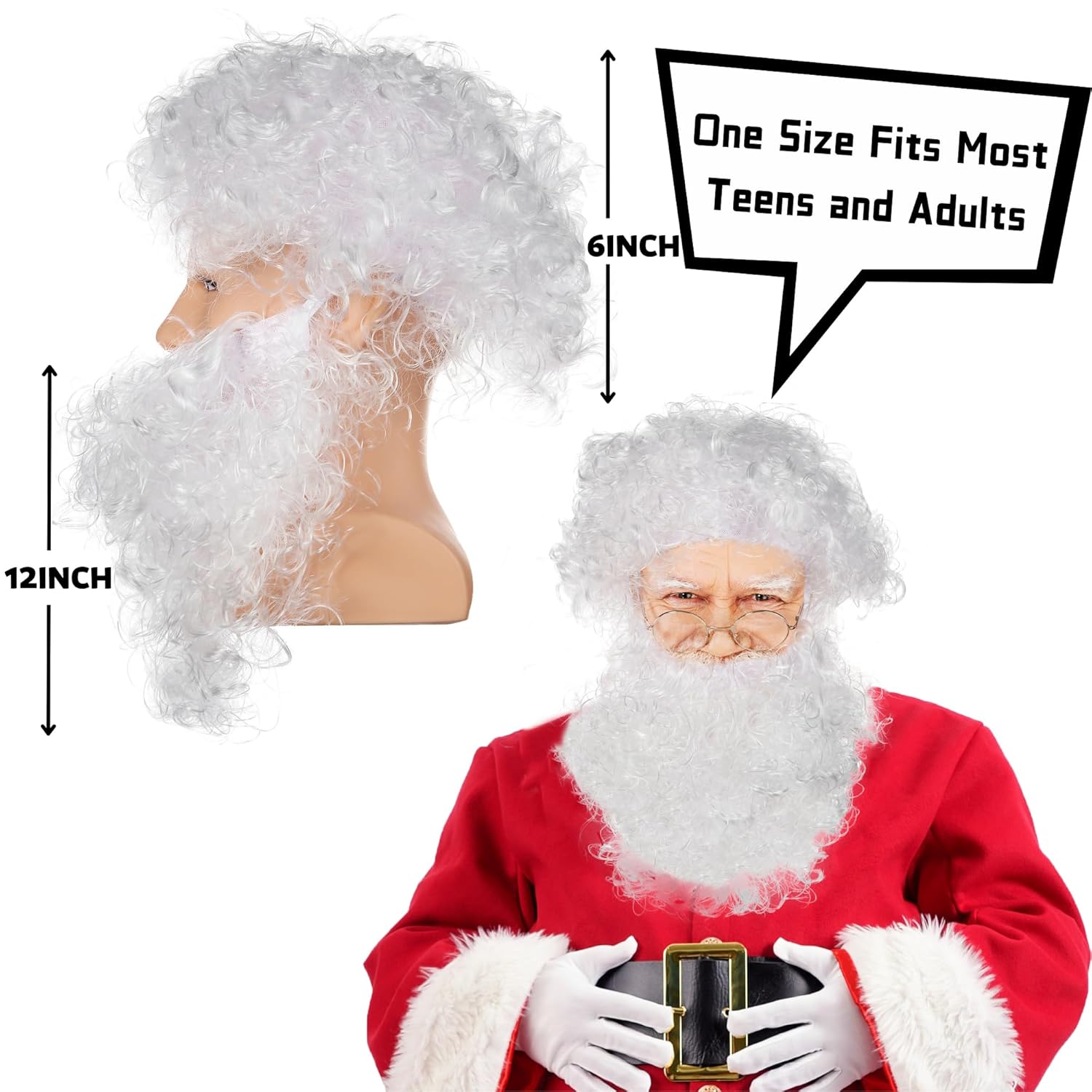 Santa Beard and Wig Set Professional Deluxe Santa Claus Hair with Short and Long White Fake Mustache Realistic Men Christmas Clause Costume Cosplay Accessories - Image 5