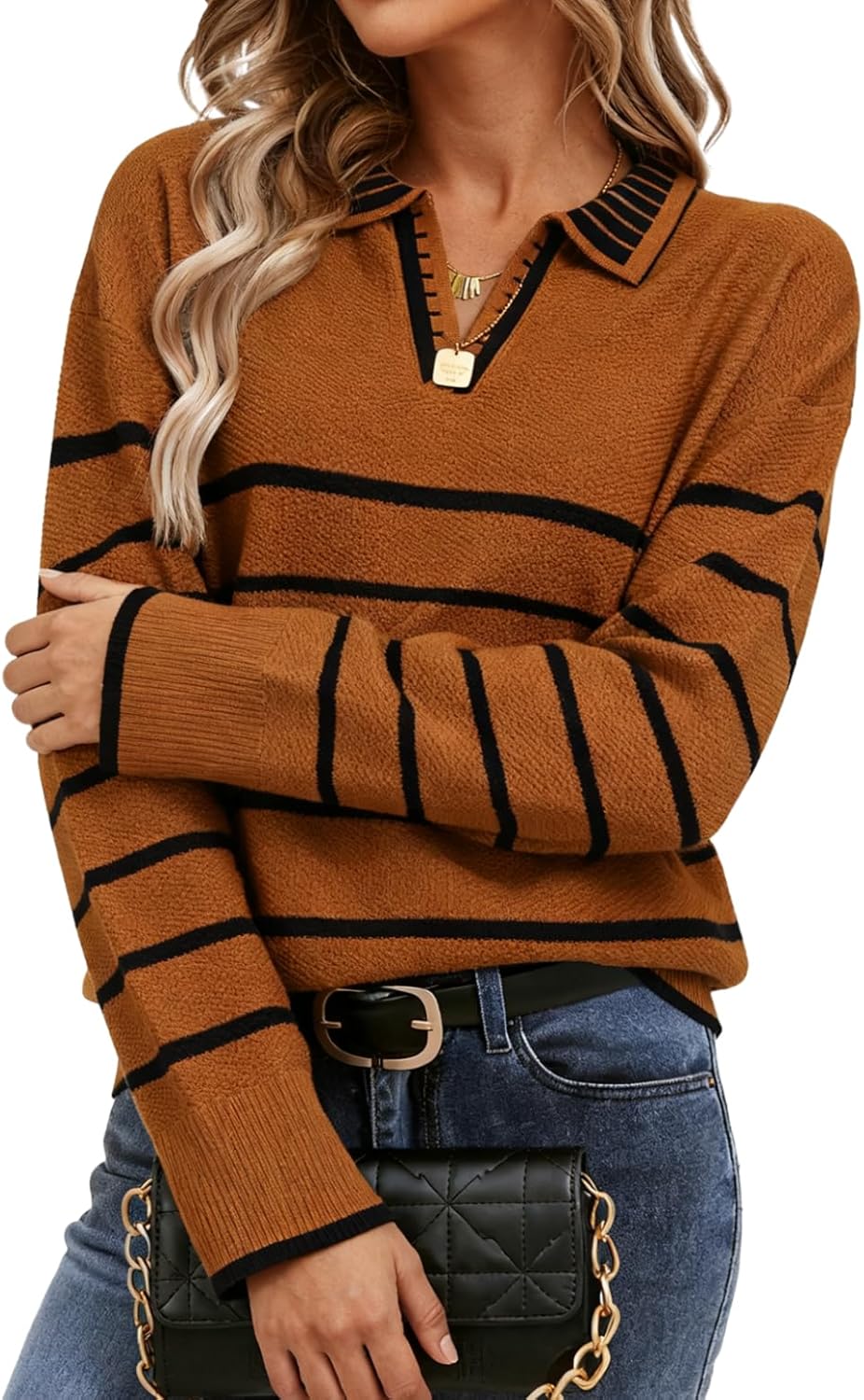 Women's Polo Sweater Long Sleev
