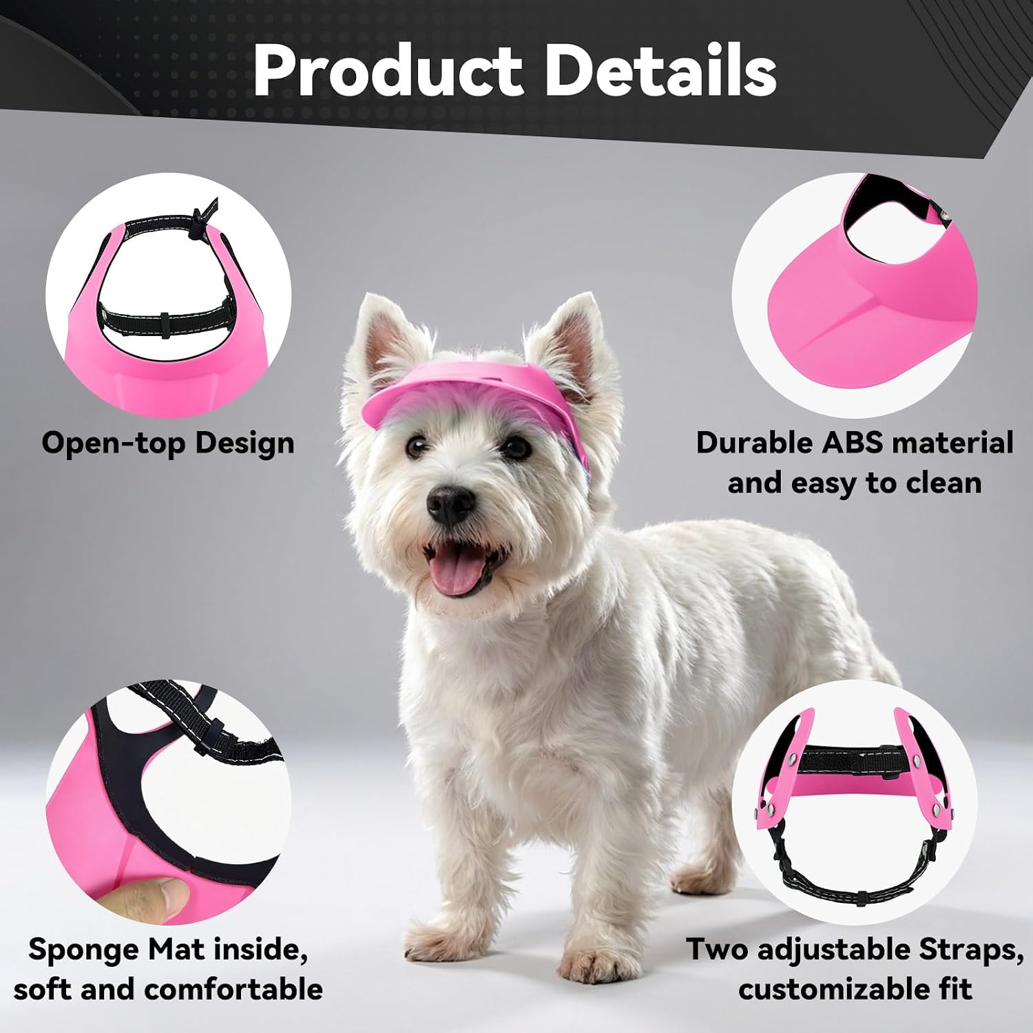 Dog Hat for Small Breed Puppy Sun Visor with Ear Holes Adjustable Dog Sun Hat for Beach, Walking, Riding-Pink