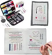 FEIYUENO Embroidery Learning Stitch Book Kit for Adults, Portable DIY Needlepoint Kit for Beginners, Includes 106 Patterns Guide with Tools & Tutorials and 86-Piece Sewing Tool Set (Stitch Book)