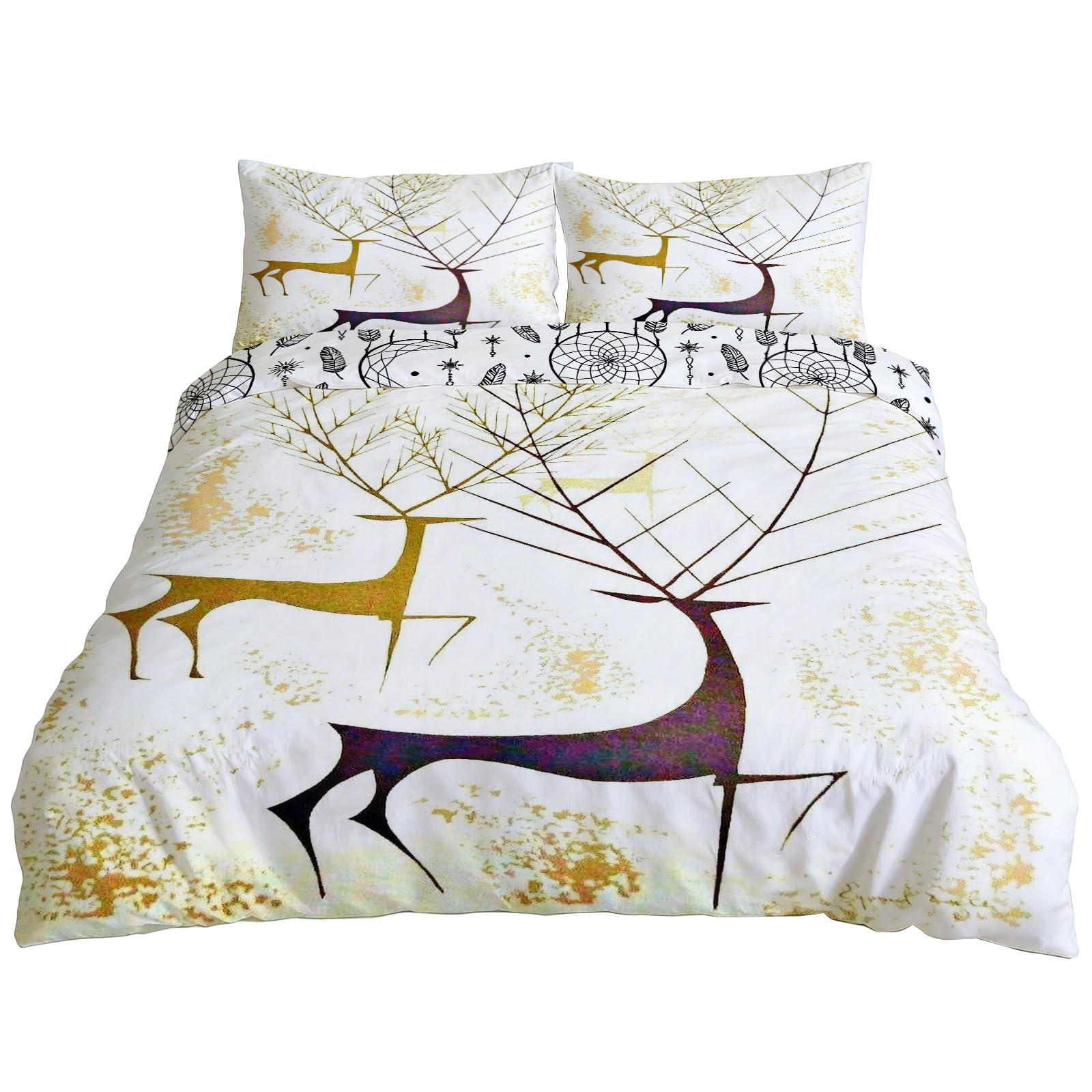 Housse de couette motif cerf des neiges 240x220 cm pour créer un cocon scandinave en hiver