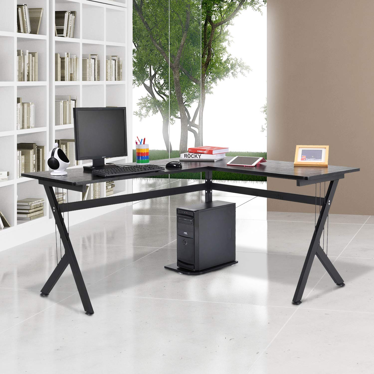 Mesa de Ordenador PC Mesa Esquinera de Ángulo en L 155x130x76cm Negro | Escritorio de Oficina, Hogar y Escuela, Madera