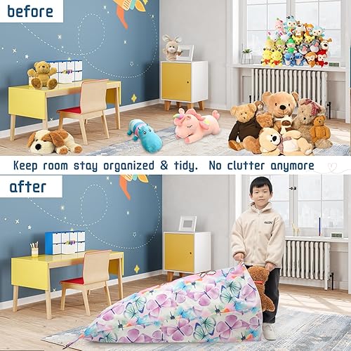 Miniatura 5 de LOLOMLO Funda para puf de almacenamiento de animales de peluche, 52 x 31 pulgadas, puf extra grande con cremallera YKK, sofá de asiento sentado para