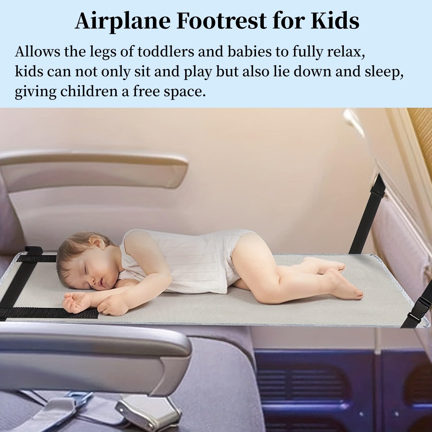 ReposapiéS de AvióN para AvióN NiñOs, Extensor de Asiento de AvióN para NiñOs, PortáTil ExtensióN de Asiento de AvióN, PortáTil Y Plegable, Apto para Viajes Cortos Y Largos, Azul 77 * 44cm