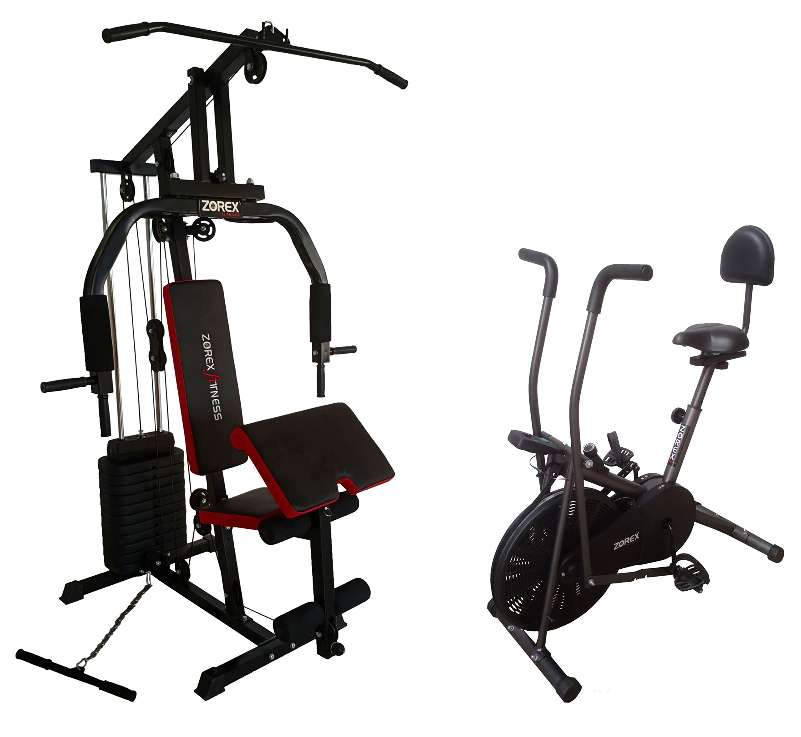 Zorex Fitness Combo Machine All in One Equipments for Men Multiple Muscle Workout Exercise,Chest Biceps Shoulder Back Triceps Legs HGZ-1004 with ZF-201 Air Bike (Video Call Installation Assistance)