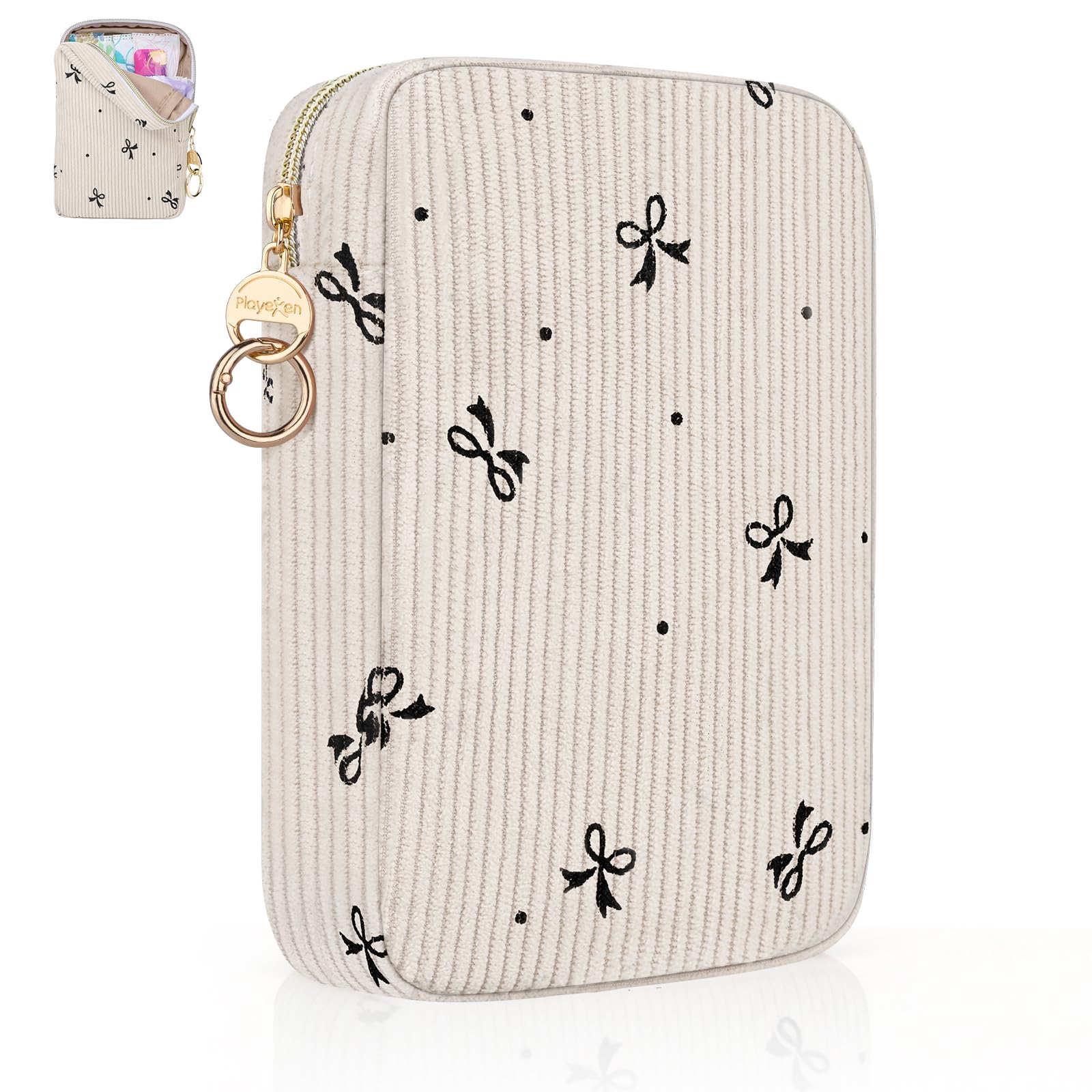 Tampon Aufbewahrung Tasche für Binden und Tampons Hygienebeutel für Damenbinden Aufbewahrungstasche Periodentasche für Unterwegs Stilleinlagen Organizer Geschenke Mädchen 18*3,5*11cm(Schleife-Beige)