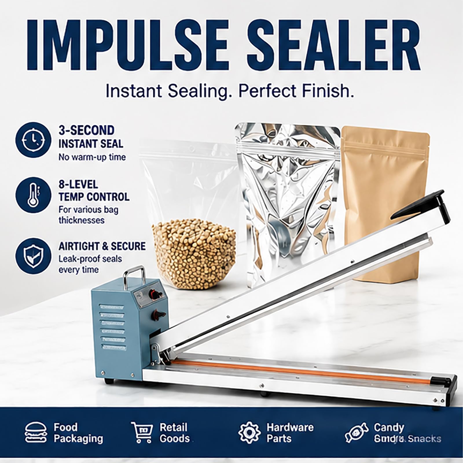 Selladora de Calor por Impulso Industrial, Máquina Manual para Sellar Bolsas
