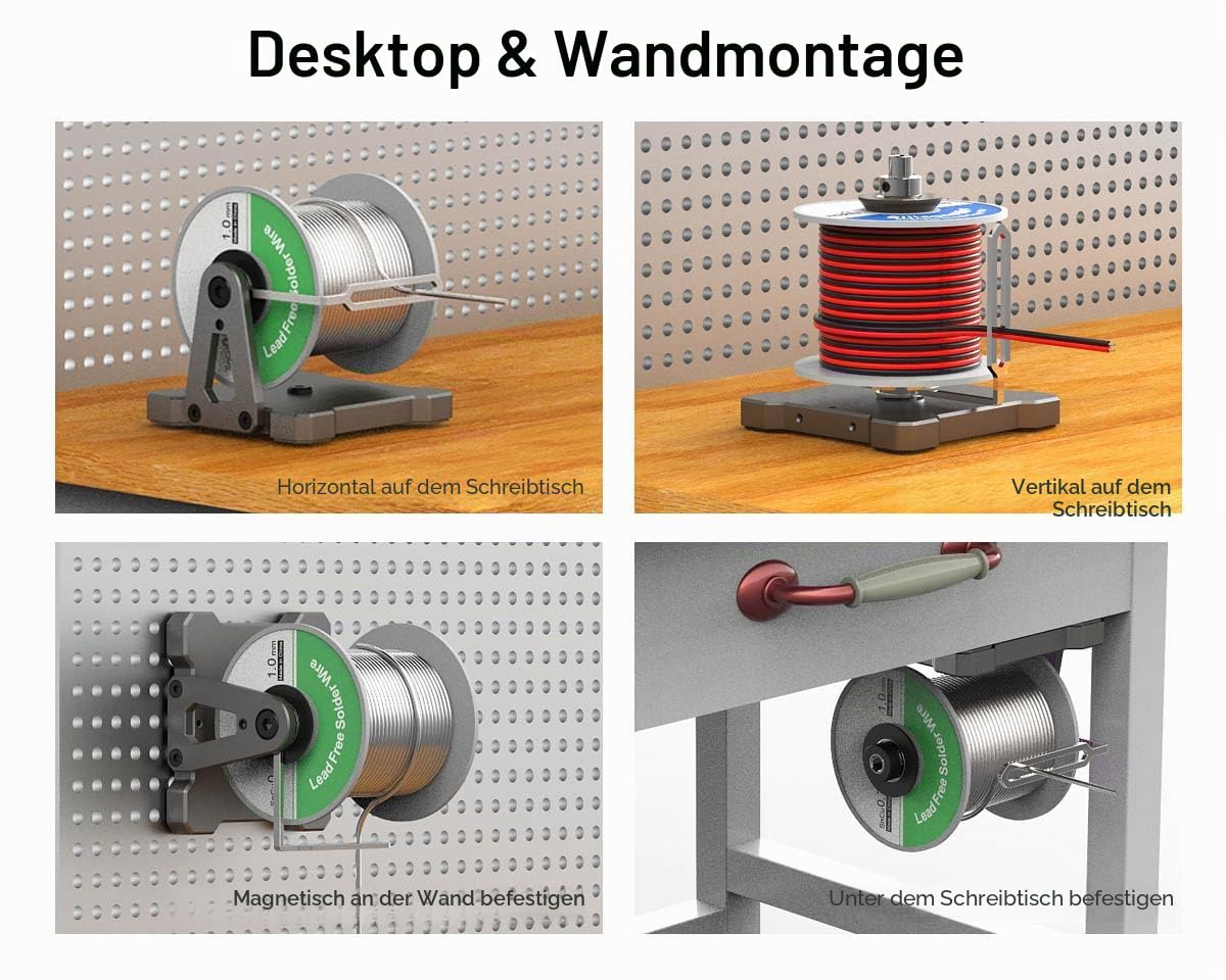 ElecGear Lötzinnhalter, Lötrollenständer, Lötzinnabroller, Elektrische Magnetdrahtspulen und Schnurkettenrollen, Aluminium Desktop und Wandhalterung für PCB-Lötarbeiten