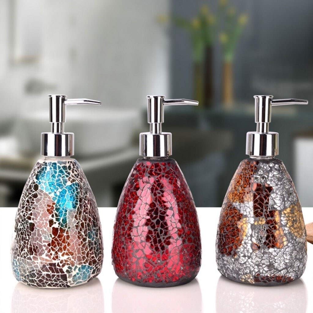 Distributeur Savon Mosaïque de Verre Crack modèle Distributeur de Savon Emulsion Distributeur de Pompe en Plastique chromé 3 Couleurs en Option (460ml) Distributeur pour Savon à Main(A)