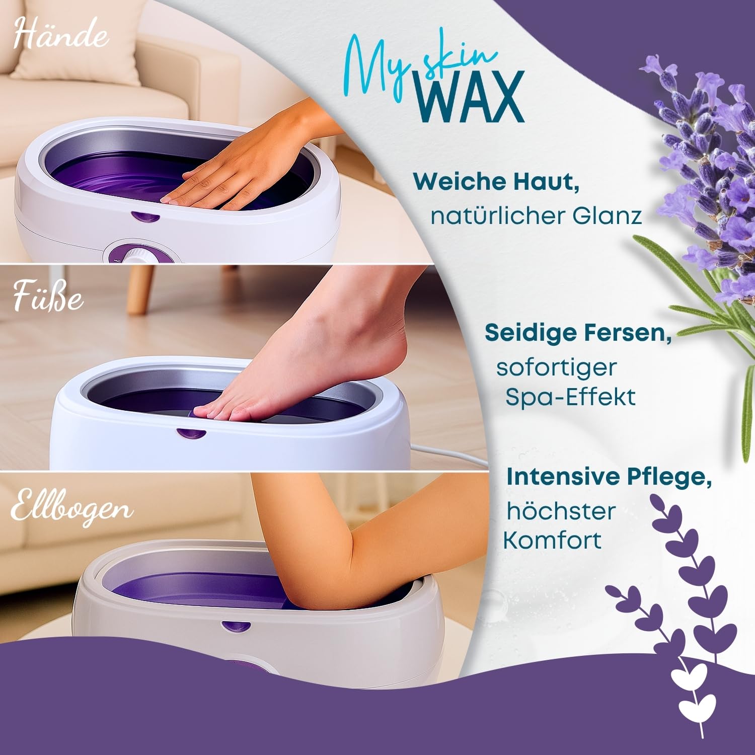 Paraffinwachs Maxi Pack, 6 Blöcke à 400 g (2,4 kg), Lavendelduft, feuchtigkeitsspendend & leicht ölig, ideal für Paraffinbad Hände & Füße, Arthritis Linderung, Pediküre (Lavendel)