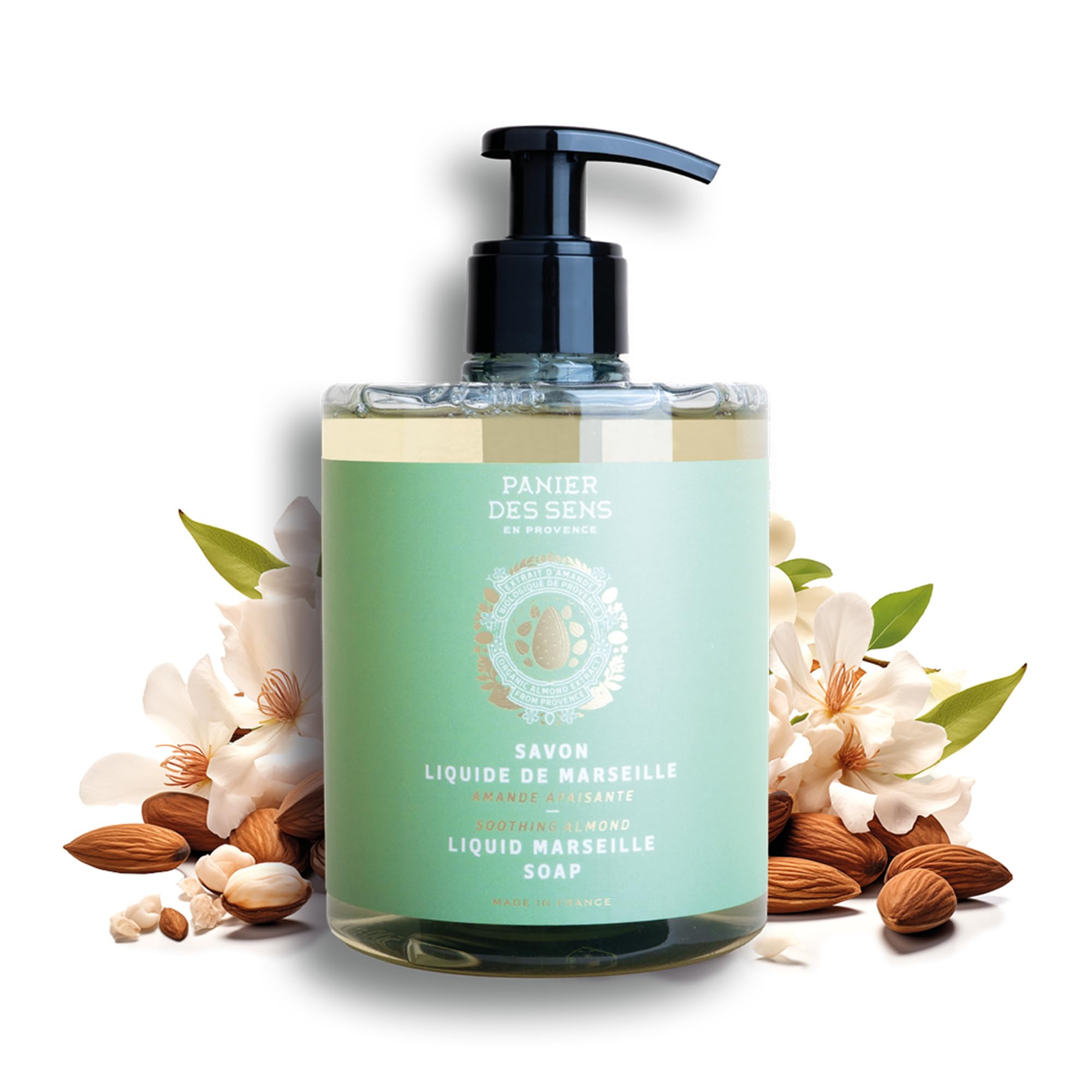 Panier des SensLiquid Hand Soap - Almond Hand Wash - French Marseille Moisturizing Hand Soap with Coconut Oil - Refillable Kitchen - 96% Natural Ingredients -16.9 Fl.oz