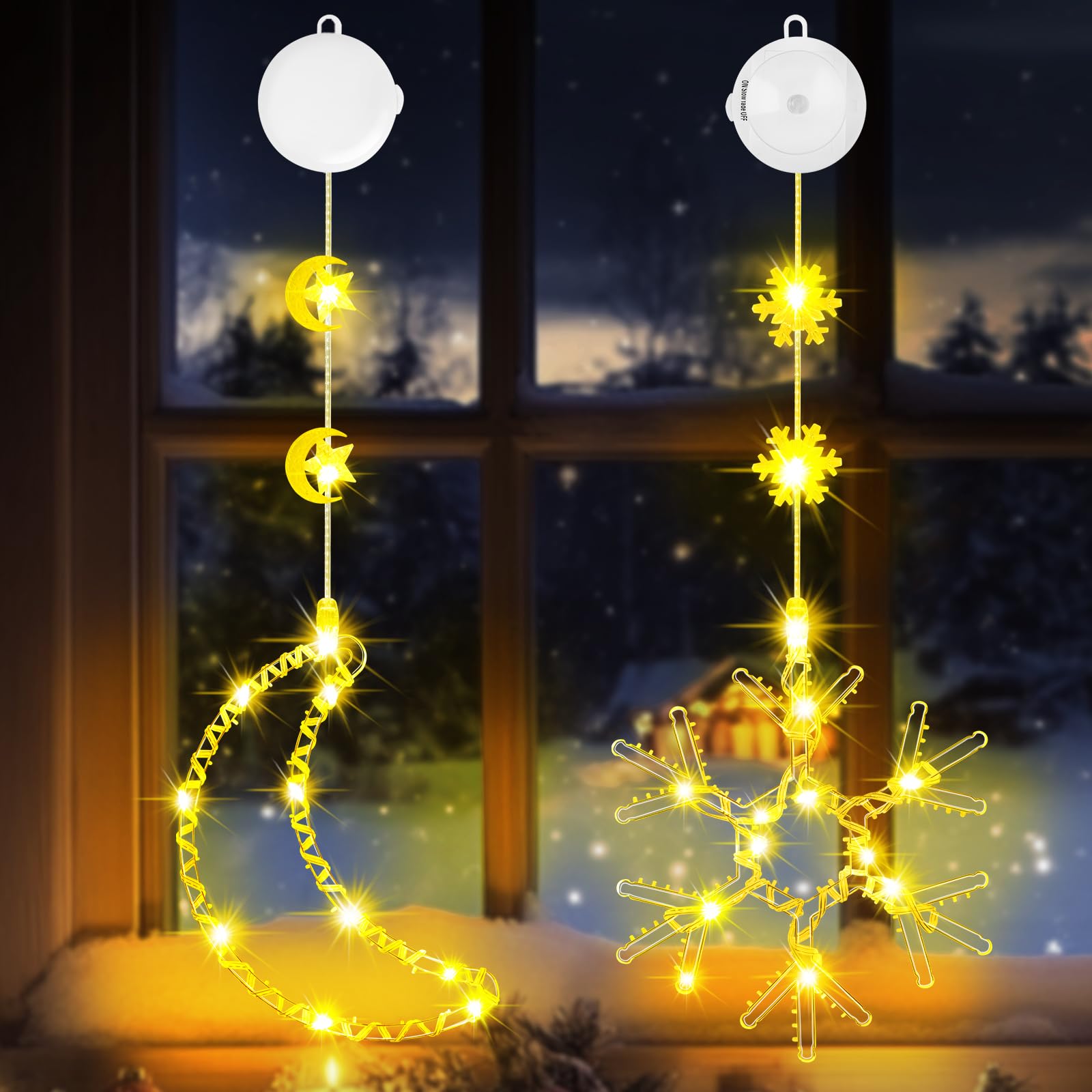 4 Luci Natalizie A Ventosa LED - Set Decorativo Con Pupazzo Di Neve, Babbo Natale, Alce E Campana - Per Finestre, Vetri, Pareti (Batterie Non Incluse)